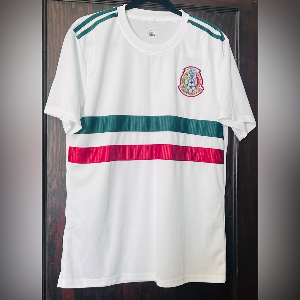 White T-Shirt with Green and Red Stripes